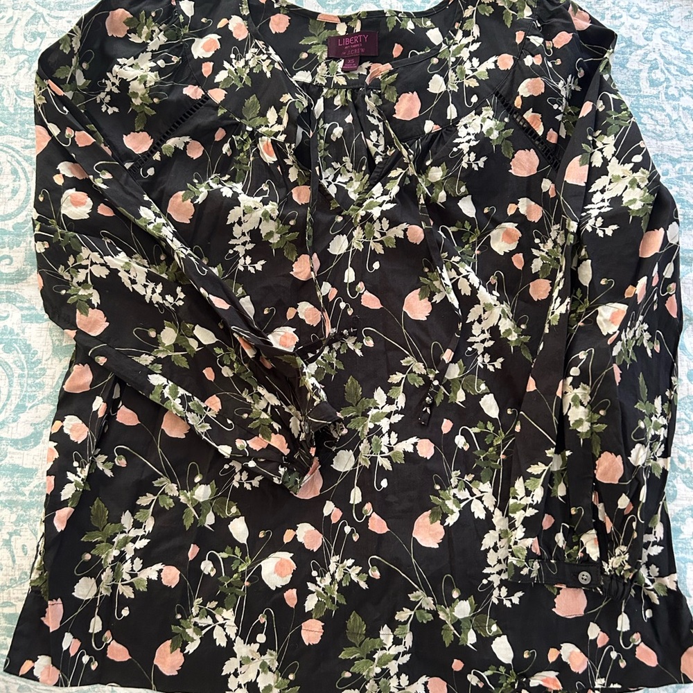 J Crew Liberty Floral Black and Pink Women's Top